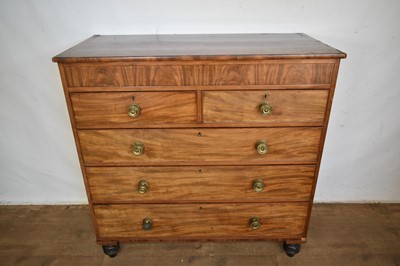 Lot 1449 - George IV mahogany chest of two short and three long drawers with brass handles