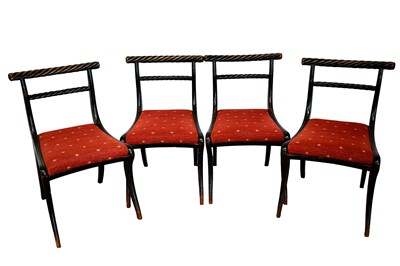 Lot 1397 - Set of four Regency ebonised chairs with rope-twist back
