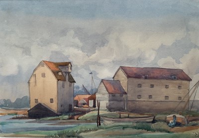 Lot 105 - Henry Denham (1893-1961) watercolour - Woodbridge tide mill, initialled, in glazed gilt frame, 23cm x 34cm