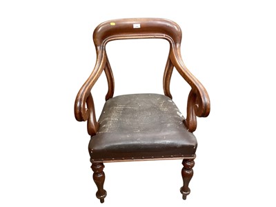 Lot 1446 - Early Victorian mahogany framed desk chair with scroll arms