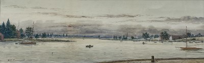 Lot 106 - George Vempley Burwood (1844-1917) watercolour - Oulton Broad, signed and dated 1898, in glazed frame, 14.5cm x 45cm