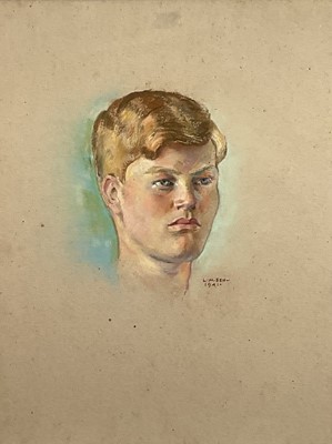 Lot 115 - Lalit Mohan Sen (Indian, 1898-1954) pastel portrait of a young man, signed and dated 1941, 63cm x 47cm, in glazed frame