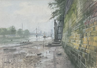 Lot 1117 - *Ian Hay RCA (1940-2025) watercolour – The River Thames at low Tide, signed, 37cm x 53.5cm