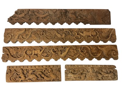 Lot 777 - Three carved oak panels, possibly 16th century, with two smaller panels