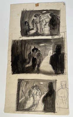 Lot 195 - English School, second half 20th century, three pencil, pen & wash drawings on the same sheet, figures in fancy dress