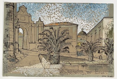 Lot 178 - Mid 20th century, ink, watercolour and gouache, Gerace, Italy 1958, indistinctly signed, 30.5cm x 45cm, unframed