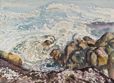 Lot 176 - Frank Humphrey Allen (1896-1977) watercolour - Rocks & Sea, 26cm x 36cm, mounted