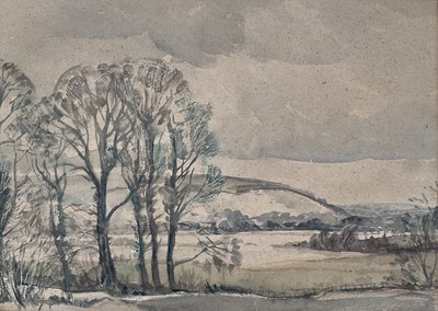 Lot 174 - Reg Gammon (1894-1997) watercolour on oatmeal paper - Goodwood landscape, inscribed verso, 27cm x 37cm, mounted