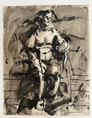Lot 196 - English School, mid 20th century, ink and wash - Seated Nude, 49cm x 38cm, unframed