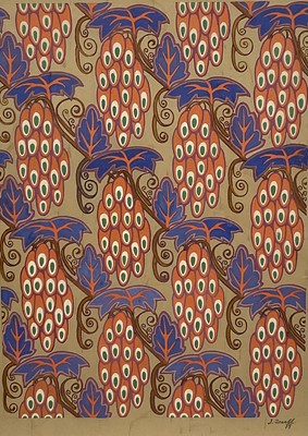 Lot 233 - J Scarff , gouache, Hops, fabric/wallpaper design, 1920s/1930s, 41cm x 30cm, in glazed frame.