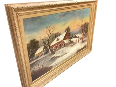 Lot 858 - Large Victorian oil on canvas depicting snow scene