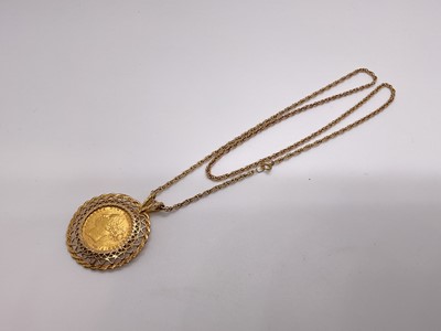 Lot 47 - Victorian gold full sovereign, 1884, in gold pendant mount on chain