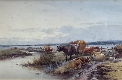 Lot 194 - English School, 19th century, 'Axe Marshes, Near Seaton', 25cm x 38cm, in glazed gilt frame