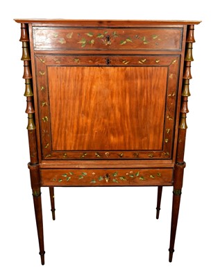 Lot 1388 - Decorative 19th century Continental satinwood and polychrome painted escritoire on stand