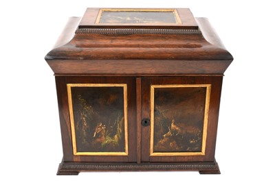 Lot 811 - George IV rosewood collectors/sewing cabinet with painted panels