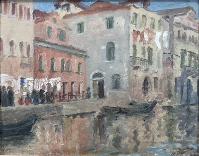 Lot 200 - Venice scene, oil on board, indistinctly initialled, 18cm x 23cm, framed