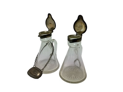 Lot 282 - Pair of silver mounted whisky tots and small Brandy silver decanter...