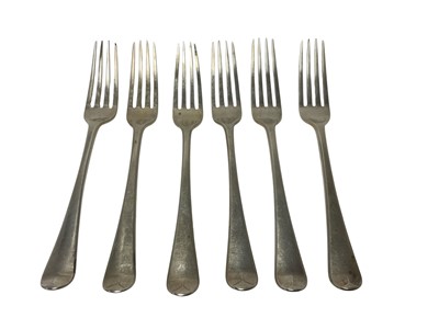 Lot 353 - Six Georgian Old English pattern dinner forks, with engraved armorial crests