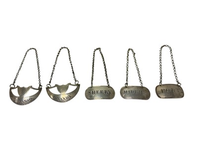 Lot 306 - Collection of five, late 18th/early 19th century decanter labels