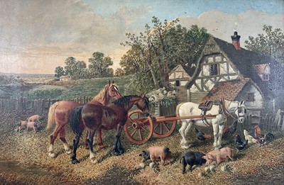 Lot 223 - Follower of J. F. Herring, oil on canvas - farmyard scene, 40cm x 60cm, framed