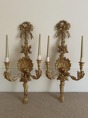 Lot 1362 - Pair of good quality Regency style gilt wood twin branch wall sconces