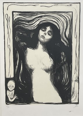Lot 133 - Mario Ferreri lithograph (2017) after the original Edvard Munch (1853-1944) Madonna 1895 drawing, signed stamped and numbered 25/30, in glazed frame