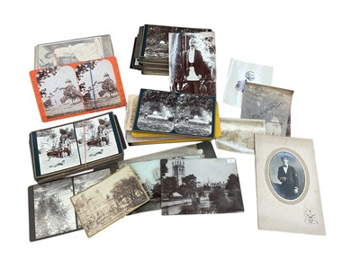 Lot 2413 - Early photography selection of Victorian India stereoscopic cards including snake charmer, elephants, caged tiger, tapir, temples, crocodile pit, ox carts, camel, Military, barber etc. Other ca...