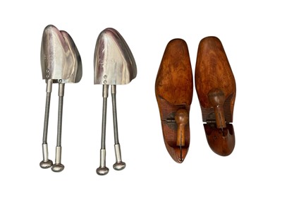 Lot 44 - Three pairs of mens vintage shoes including Trickers Corniche tan leather size 8 and Trickers black broques size 8 plus White Brothers tan broques size 8, all pre-owned. Pair of wooden shoe tree...