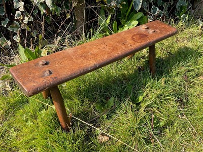Lot 1452 - 19th century primitive oak long stool, on splayed supports, 82cm long