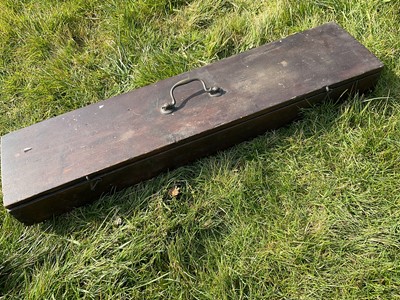 Lot 54 - 18th century pine gun box, with surmounting handle, 84cm long