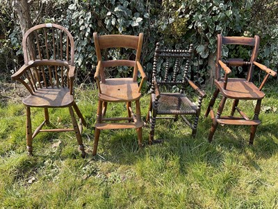 Lot 1460 - Four 19th century country child's high chairs, the tallest 88cm high
