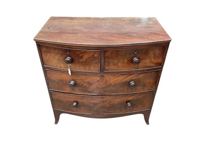Lot 1465 - Early 19th century mahogany bowfront chest, of two short over two long drawers, on splayed bracket feet, 90cm wide x 49cm deep deep x 88cm high
