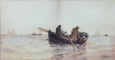 Lot 160 - Frederick James Aldridge (1850-1933) watercolour - Fishermen with Lobster Pots, signed, 28cm x 52cm, in glazed frame