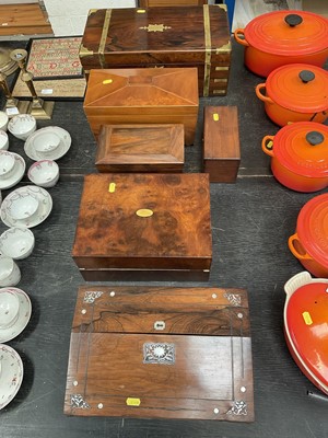 Lot 135 - Victorian rosewood and mother of pearl inlaid writing slope and other antique boxes