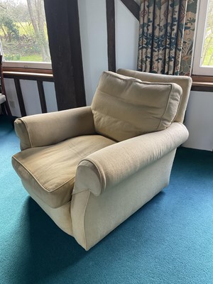 Lot 1299 - Pair of country house style deep upholstered armchairs...
