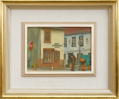Lot 1128 - *Charles Debenham (b.1933) oil on board - Mr Elliott, Gents Hairdressing, signed, 13cm x 19cm, framed.