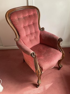 Lot 1485 - Victorian rosewood framed armchair with red button upholstery...