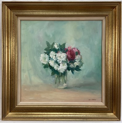 Lot 9 - John Osborne (b. 1939) oil on canvas - Flowers in a vase, signed, 29.5cm x 29.5cm, framed
