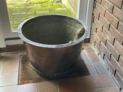 Lot 1489 - Rivetted copper log bin, 56cm diameter