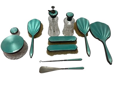 Lot 361 - Enamelled silver dressing table set