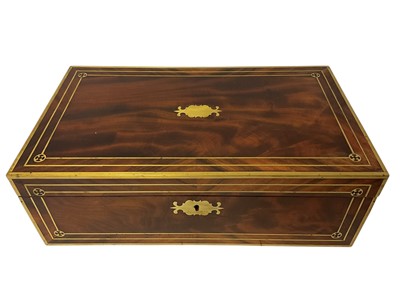 Lot 990 - Large 19th century rosewood writing slope with recessed brass handles and brass inlay