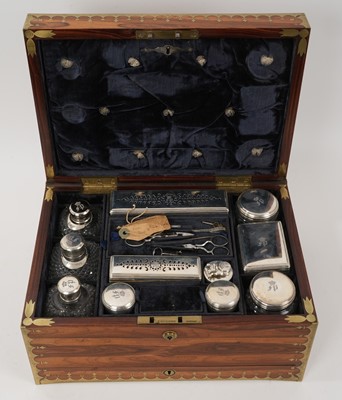 Lot 778 - Fine quality George III kingwood and brass mounted toilet box with silver contents