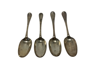 Lot 281 - Four early 18th century silver Hanoverian Rat Tail pattern table spoons