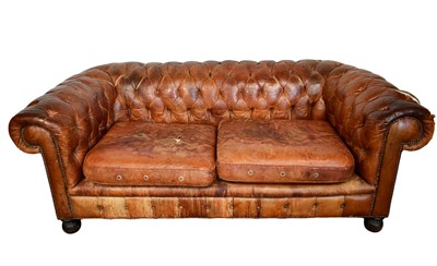 Lot 1293 - Antique button leather Chesterfield sofa