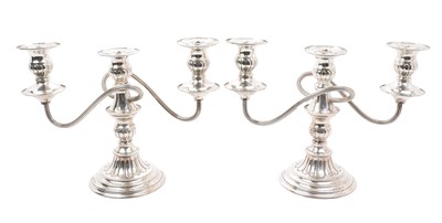 Lot 334 - Pair of silver three branch candelabra