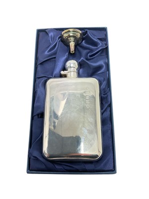 Lot 336 - Silver hip flask with spirit funnel, in box