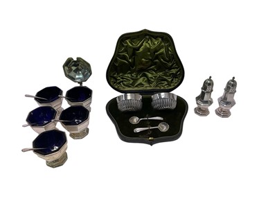 Lot 337 - Pair of Victorian silver salts and spoons in original box and other items