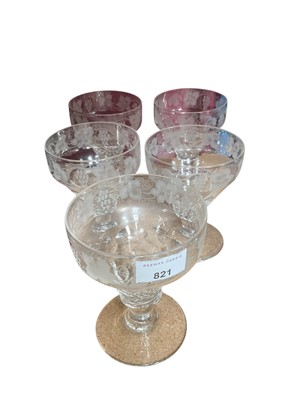 Lot 800 - Set of 5 Victorian glass rummers with engraved vine decoration