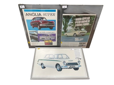Lot 41 - Group of three framed Ford Motor Company posters, believed to have been removed from Ford at Boreham, together with other car signs.
