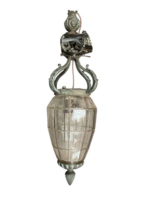 Lot 1563 - Large bronze and glass lantern, total height 77cm